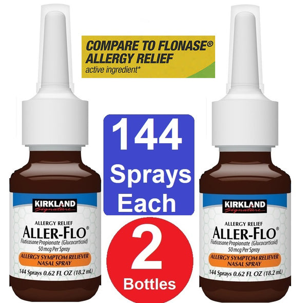 ( 2 Bottles ) 24-Hour Allergy Relief Nasal Spray, Fluticasone Propionate (Glucocorticoid), 50 mcg Per Spray, Full Prescription Strength, Non-Drowsy, 144 Metered Sprays | Compare to the active ingredient in Flonase