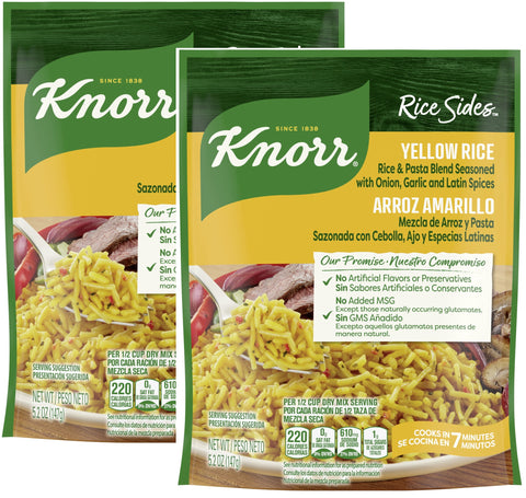 Pack of 2 Knorr Rice Sides Yellow Rice No Artificial Flavors, No Preservatives, No Added MSG, 5.2 Oz