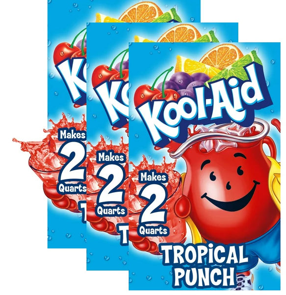 Pack Of 3 Kool-Aid Unsweetened Tropical Punch Artificially Flavored Powdered Drink Mix, 0.16 Oz. Packet