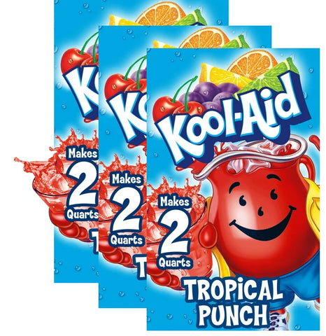 Pack Of 3 Kool-Aid Unsweetened Tropical Punch Artificially Flavored Powdered Drink Mix, 0.16 Oz. Packet