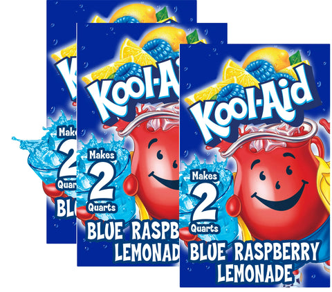 Pack Of 3 Kool-Aid Unsweetened Blue Raspberry Lemonade Artificially Flavored Powdered Drink Mix, 0.22 Oz. Packet