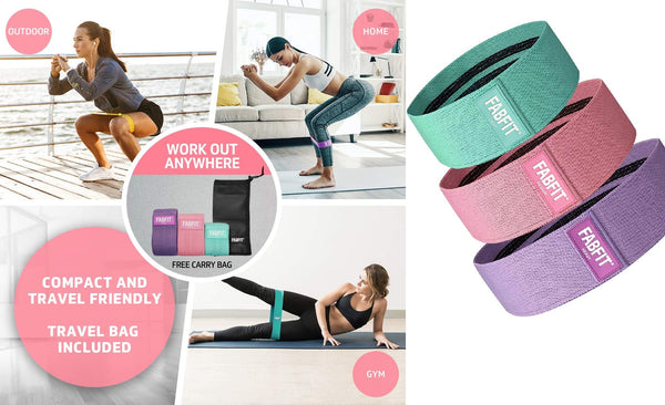Resistance Bands for Butt, Legs, Thigh & Hip, Fabric Cloth Exercise Loop Bands Yoga, Pilates | Fitness Workout Strength Bands for Booty & Slim Body | Gym & home | Set of 3 
