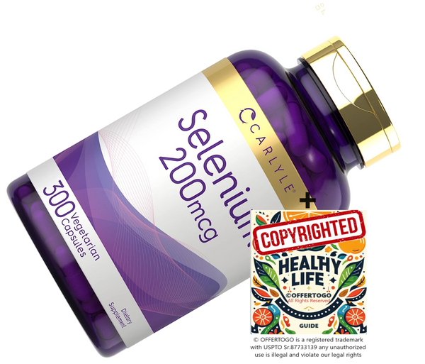 Yeast Free Selenium Supplement | 200Mcg | 300 Capsules | Vegetarian, Non-Gmo, and Gluten Free Mineral Formula | L-Selenomethionine Bundle with Copyrighted OFFERTOGO Healthy Life Guide