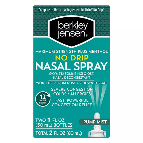 Berkley J No Drip Original Maximum Strength 12 Hour Nasal Congestion Relief Spray 60 mL Compare to Afrin Original active ingredient