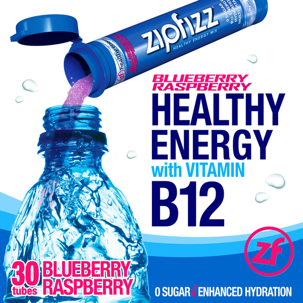 Zipfizz Healthy Energy Drink Mix, 30 Tubes Blueberry Raspberry