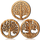 3 Pcs Life Tree Wooden Trivets round Plates Pots Holder, Heat Resistant 8 Inch