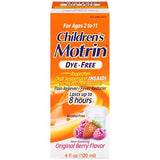 4 PacksChildren Motrin Dye-Free Pain & Fever Reducer Original Berry 4 Oz Each