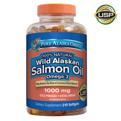 Pure Alaska Omega 100% Natural Wild Alaskan Salmon Oil 1000 mg, 210 Softgels 