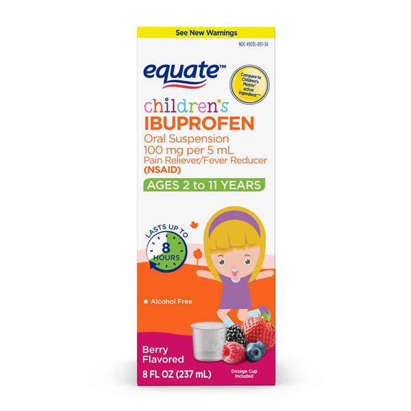 Children's Ibuprofen Ages 2-11 Pain + Fever Medicine Big Bottle 8 fl. oz. | Compare to 2x 4 fl. oz Children's Motrin Oral Suspension Active Ingredients