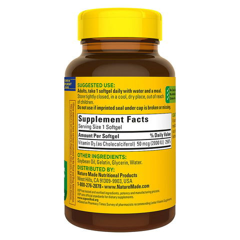 Nature Made Vitamin D3 2000 IU (50 Mcg) Softgels, 320 Ct.