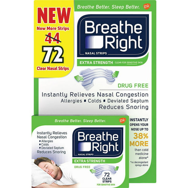 Breathe Right Nasal Strips, Extra Strength Clear,  (72 Ct.) Relieves Nasal Congestion