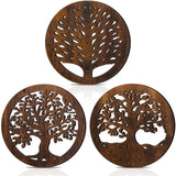 3 Pcs Life Tree Wooden Trivets round Plates Pots Holder, Heat Resistant 8 Inch