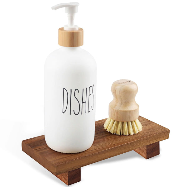 Acacia Wood Riser Soap Tray, Wood Pedestal Soap Dish for Kitchen Counter Sink Stand, Natural Acacia