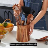 Acacia Wooden Utensil Holder for Countertop, 360° Rotating Kitchen Utensil Holder, 7.2"X 6" Large