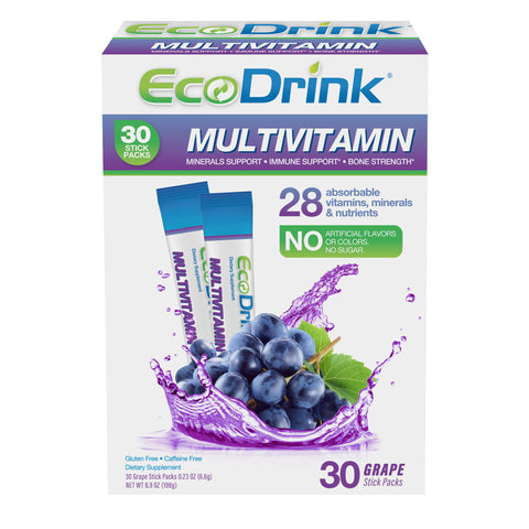 Ecodrink Complete Multivitamin Drink Mix, 30 Packets Grape