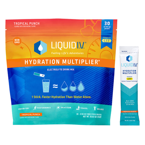 Liquid I.V. Hydration Multiplier, 30 Individual Serving Stick Packs in Resealable Pouch, Tropical Punch