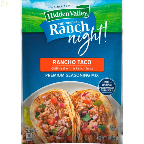 Hidden Valley Ranch Night Rancho Taco Premium Seasoning Mix, 1 Oz Original Recipe 