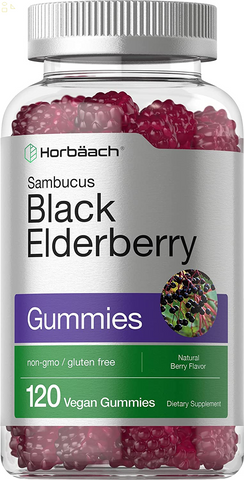 Sambucus Black Elderberry Gummies | 120 Count | with Zinc and Vitamin C | Vegan, Non-Gmo, Gluten Free Extract for Adults | Natural Berry Flavor