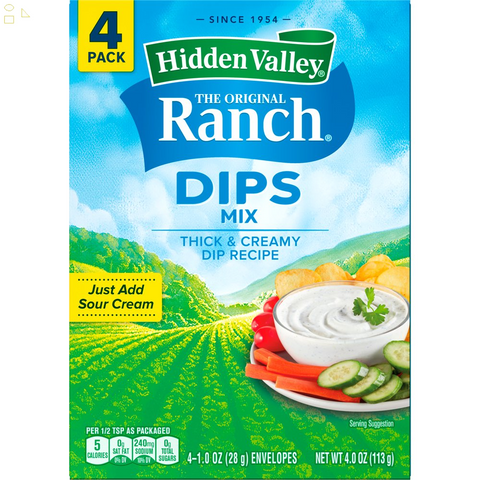 Pack of 4 Hidden Valley Original Ranch Dips Mix, Gluten Free, Keto-Friendly