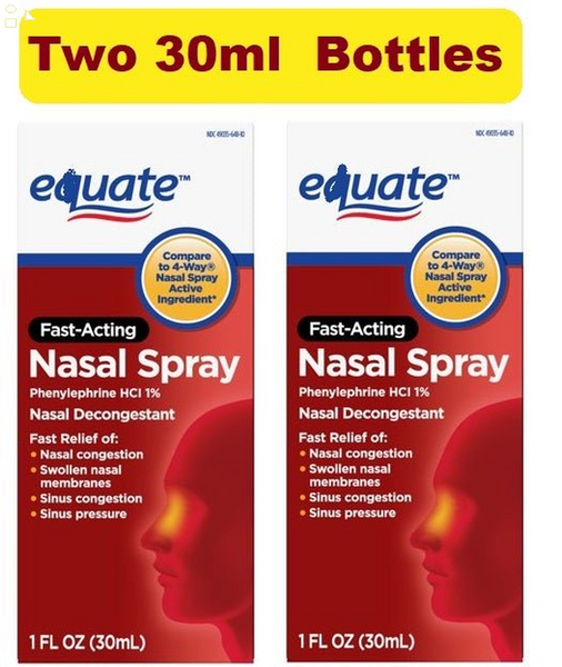 Pack of 2 Nasal Spray, Decongestant Phenylephrine Hydrochloride 1%, 1 Fl. Oz. Each | Compare 4-Way Fast Acting Non-Drowsy Temporary Relief of Membranes, Sinus Congestion Active Ingredient