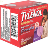 Tylenol Childrens Pain plus Fever Chewable Tablets, Grape, 24 Ea, 3 Pack