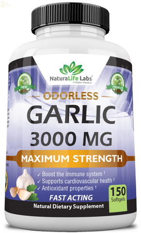 Odorless Pure Garlic 3000 Mg per Serving Maximum Strength 150 Soft Gels