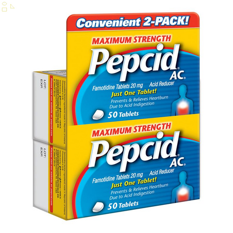 Maximum Strength Pepcid AC All-Day Heartburn Relief Treatment, Famotidine 20Mg, 2 Pk./50 Tablets Each