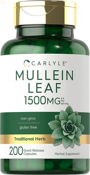 Mullein Leaf Capsules 1500Mg | 200 Count | Verbascum Thapsus | Non-Gmo, Gluten Free Supplement