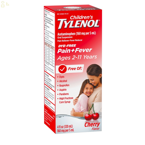 Children's Tylenol Dye-Free Pain + Fever Medicine, Acetaminophen Ages 2-11 , Cherry, 4 Fl. Oz