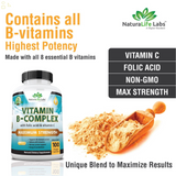 Vitamin B Complex with Vitamin C and Folic Acid - All B Vitamins 100 Veggie Caps