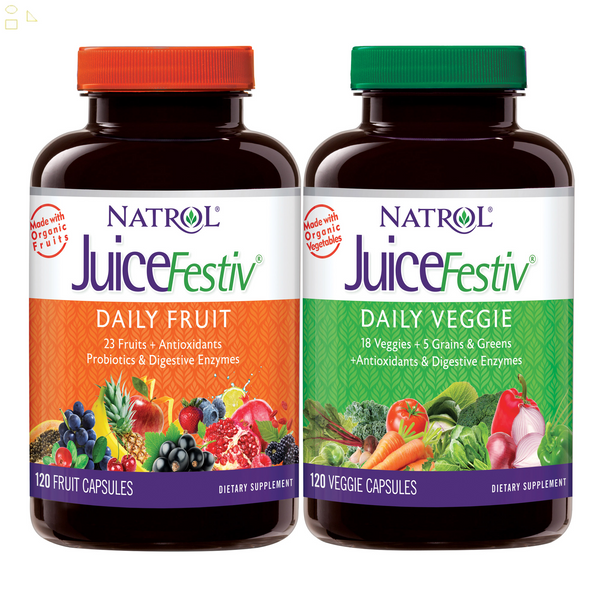 2 Pack Natrol Juicefestiv Fruit & Veggie, 240 Capsules each , 120 Fruit  & 120 Veggie 