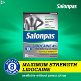 Salonpas 4% Pain Relieving Gel-Patch, 15 Patches Maximum Strength | Relief of Pain For Your Back, Neck, Shoulders, Knees and Elbows