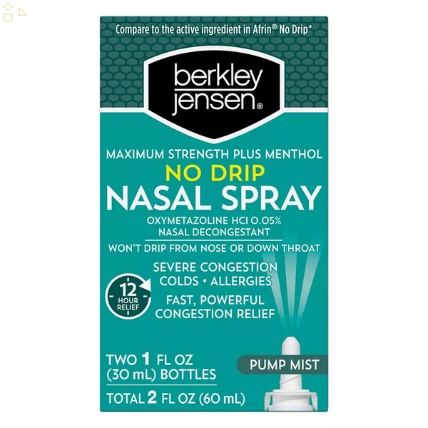 Berkley J No Drip Original Maximum Strength 12 Hour Nasal Congestion Relief Spray 60 Ml Compare to Afrin Original Active Ingredient