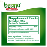 Beano Extra Strength Food Enzyme Dietary Supplement, 180 Tablets No Gas Or Bloating | Anti Gas 