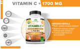 Vitamin C 1,700 MG with Vitamin D3, Zinc, Elderberry, Ginger Root - 100 V Caps