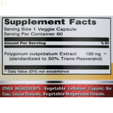 Resveratrol Capsules Anti-Aging Antioxidants, Brain Support, Radiant Skin Made in USA 100 Mg 60 Veggie Capsules