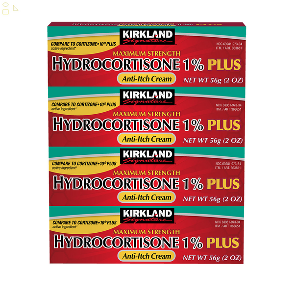 Kirkland Hydrocortisone 1% plus Anti-Itch Cream, 4 x 2 Ounces | Compare to Cortizone 10® PLUS Active Ingredients