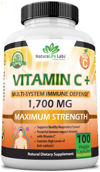 Vitamin C 1,700 MG with Vitamin D3, Zinc, Elderberry, Ginger Root - 100 V Caps