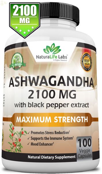 Organic Ashwagandha 2100Mg - 100 Vegan Capsules 100% Pure Organic | Promotes Relaxation & Reduce Stress 