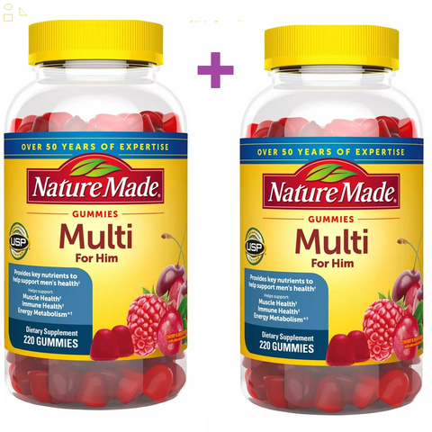 Nature Made Men Multivitamin Men Gummies for Him, 2 Pack 220 Gummies Each | Nutrients to Support Men's Health | Muscle, Immune Health and Energy Metabolism Support