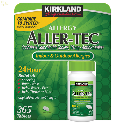 2 Pack Kirkland Non-Drowsy Cetirizine HCL 10 mg., Antihistamine Allergy Relief 365 Tablets each | Compare to Zyrtec® Active Ingredient