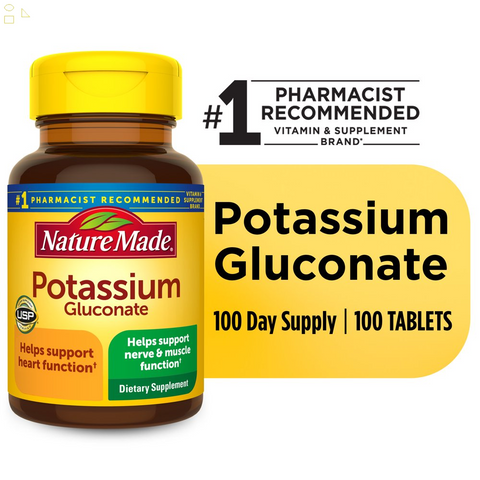 .2 Packs Nature Made Potassium Gluconate 550 Mg Tablets, Dietary Supplement, 100 Count