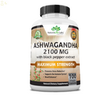 Organic Ashwagandha 2100Mg - 100 Vegan Capsules 100% Pure Organic | Promotes Relaxation & Reduce Stress 