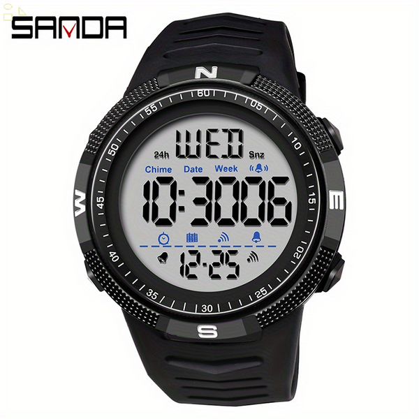 SANDA Men'S 1968.5Inch Waterproof Outdoor Sport Casual Military Wrist Watches, Led Light Stopwatch Alarm Clock Date Calendar Wristwatch, Birthday Christmas Gift