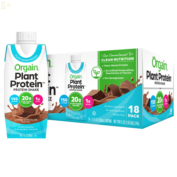 Orgain Plant-Based Protein Shake Chocolate 11 Fl Oz, 18-Pack