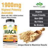 Organic Maca 1900 MG per Serving 150 Vegan Capsules Peruvian Maca Root