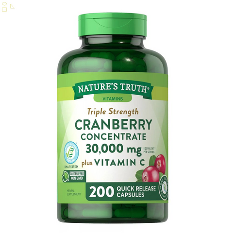 (200 Ct.) Nature's Truth Triple Strength Cranberry Concentrate 30,000 Mg with Vitamin C (200 Ct.) | Supports Urinary Tract Health