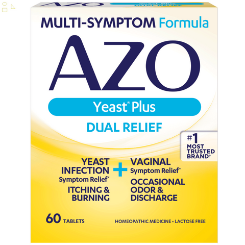 AZO Yeast plus Dual Relief Homeopathic Tablets, Yeast and Vaginal Infection Symptom Relief, 60 Tablets | Itching, Burning, Odor and Discharge Relief