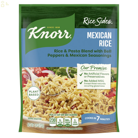 Knorr Rice Sides Mexican Rice, Cooks in 7 Minutes No Artificial Flavors, No Preservatives, No Added MSG 5.4 Oz