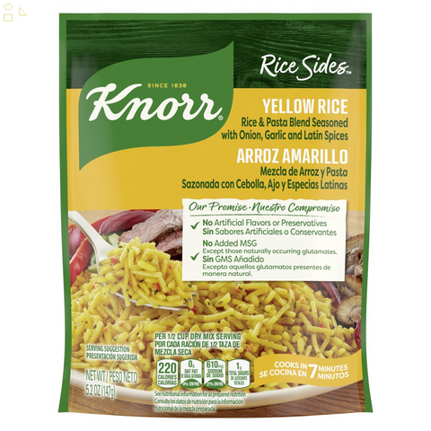 Knorr Rice Sides Yellow Rice No Artificial Flavors, No Preservatives, No Added MSG, 5.2 Oz